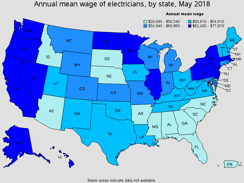 Electrician Wages by State